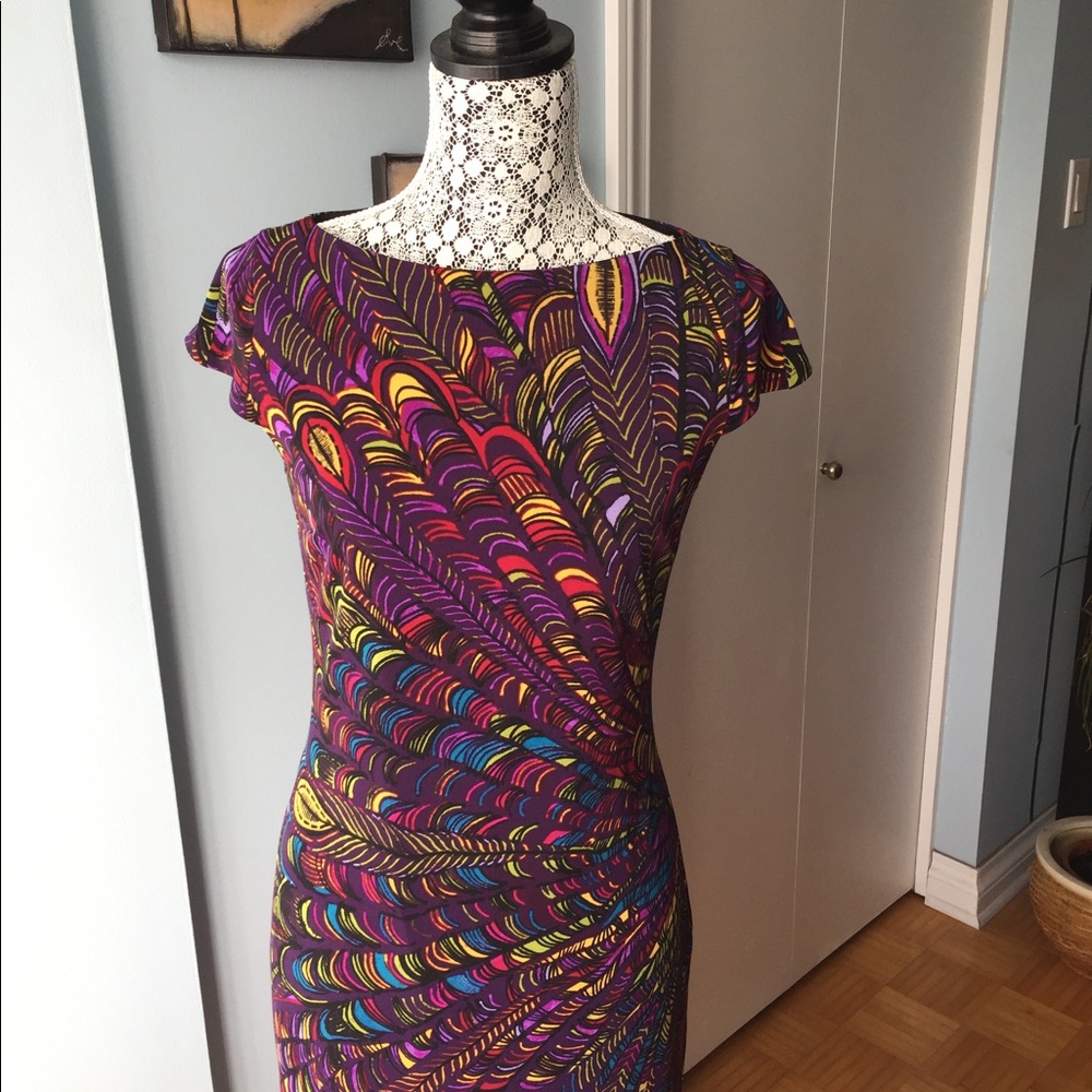Jones & Co Purple Peacock Bodycon Dress, Size 6